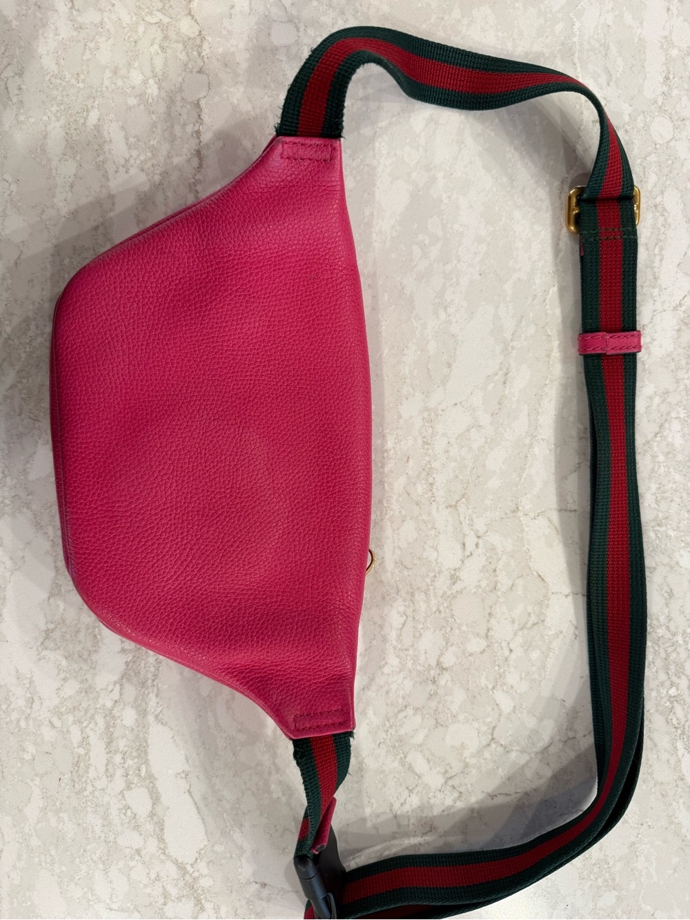 Gucci Pink Leather Crossbody Belt Bag with Green-Red Stripe - Picture 2 of 5